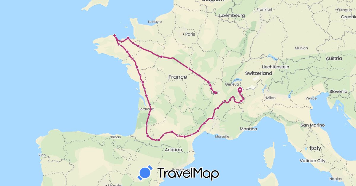 TravelMap itinerary: cycling, christian & laurence surugue