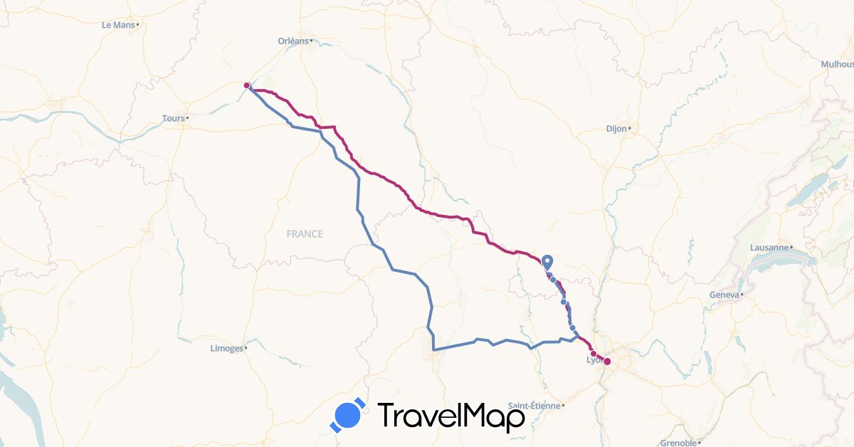 TravelMap itinerary: cycling, christian & laurence surugue in France (Europe)